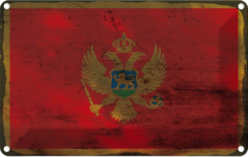 Blechschild 12x18 cm Montenegro Rost Flagge Fahne Wappen