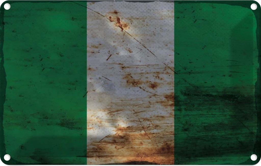 Blechschild 12x18 cm Nigeria Rost Flagge Fahne Wappen