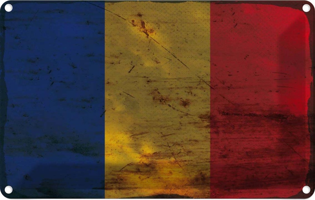 Blechschild 12x18 cm Rumänien Romania Rost Flagge Fahne Wappen