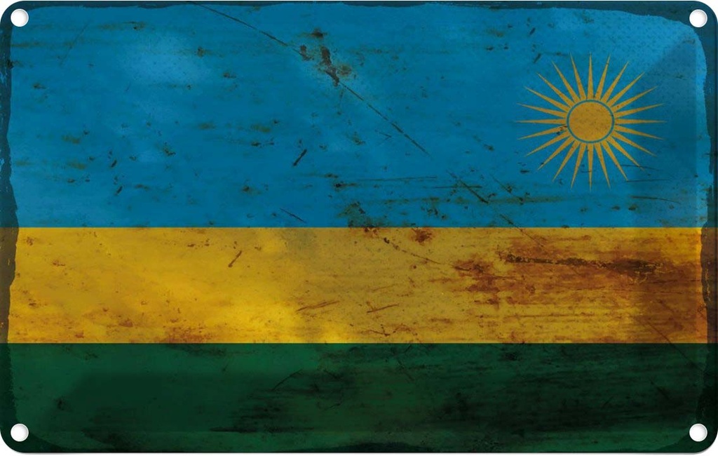 Blechschild 12x18 cm Ruanda Rwanda Rost Flagge Fahne Wappen