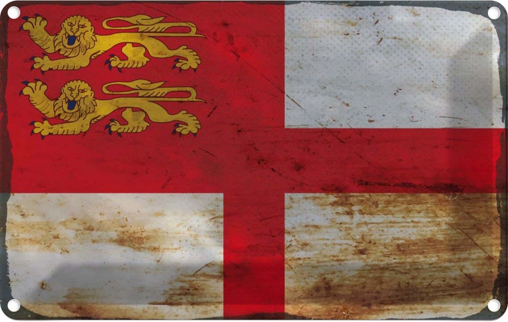 Blechschild 12x18 cm Sark Rost Flagge Fahne Wappen