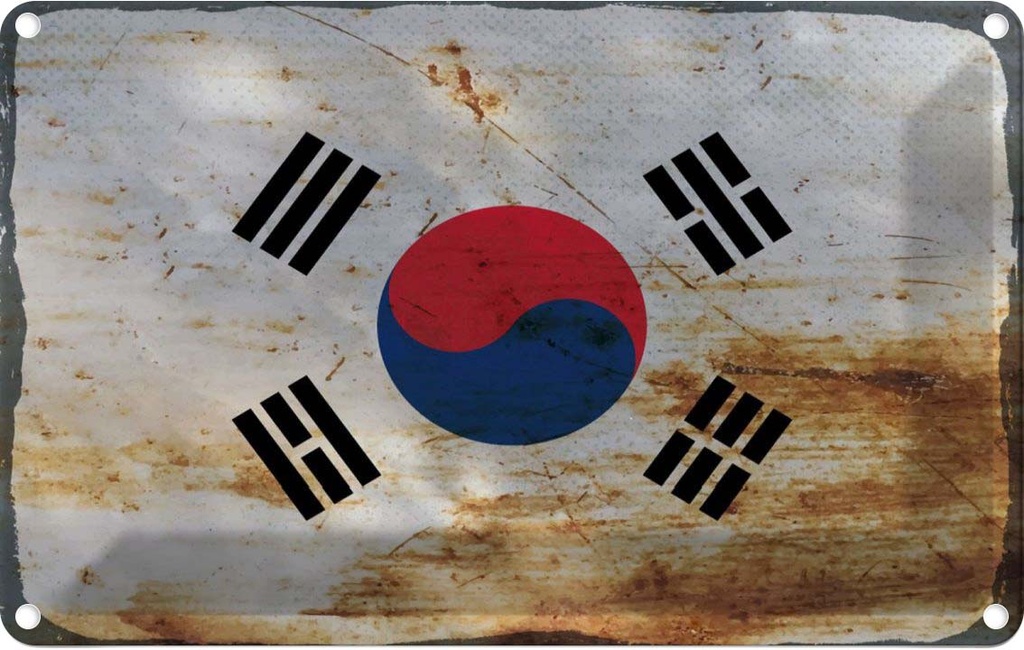 Blechschild 12x18 cm Südkorea South Korea Rost Flagge Fahne Wappen