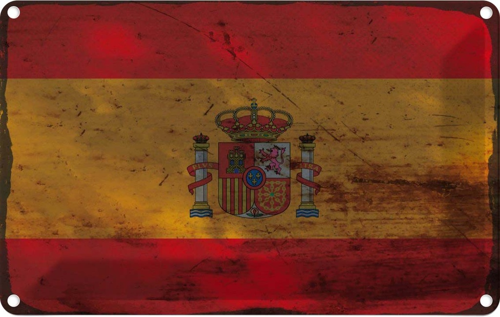 Blechschild 12x18 cm Spanien Spain Rost Flagge Fahne Wappen