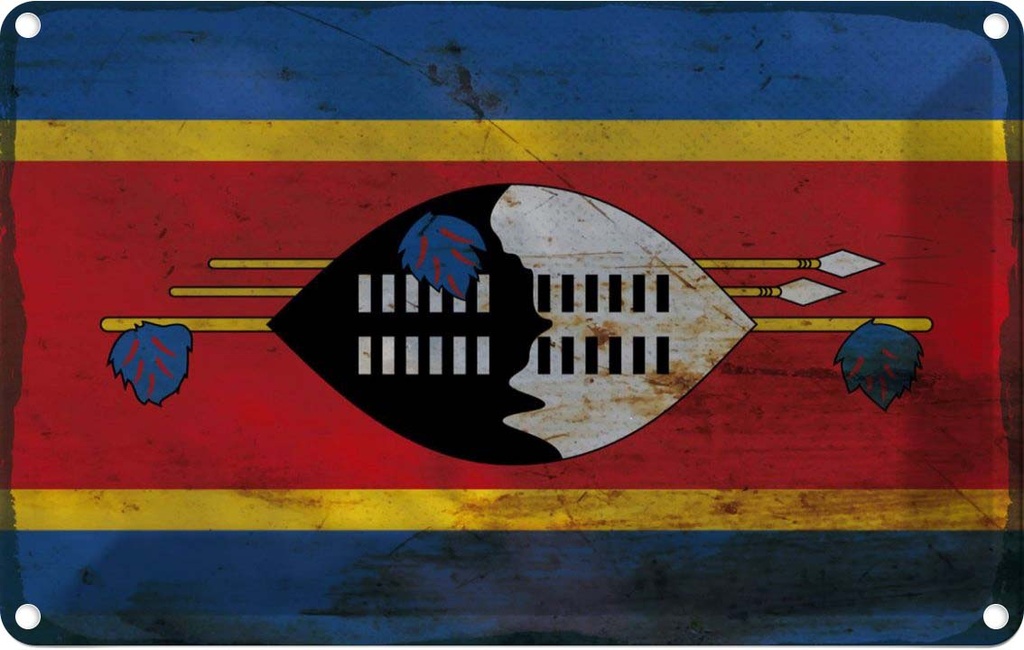 Blechschild 12x18 cm Swasiland Eswatini Rost Flagge Fahne Wappen