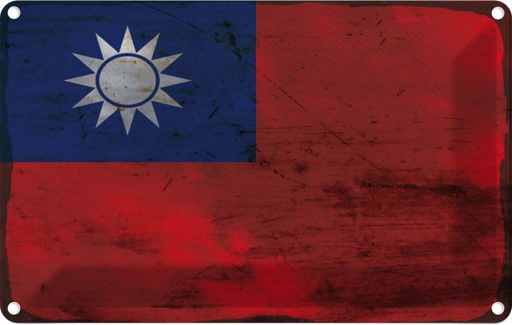 Blechschild 12x18 cm China Taiwan Rost Flagge Fahne Wappen