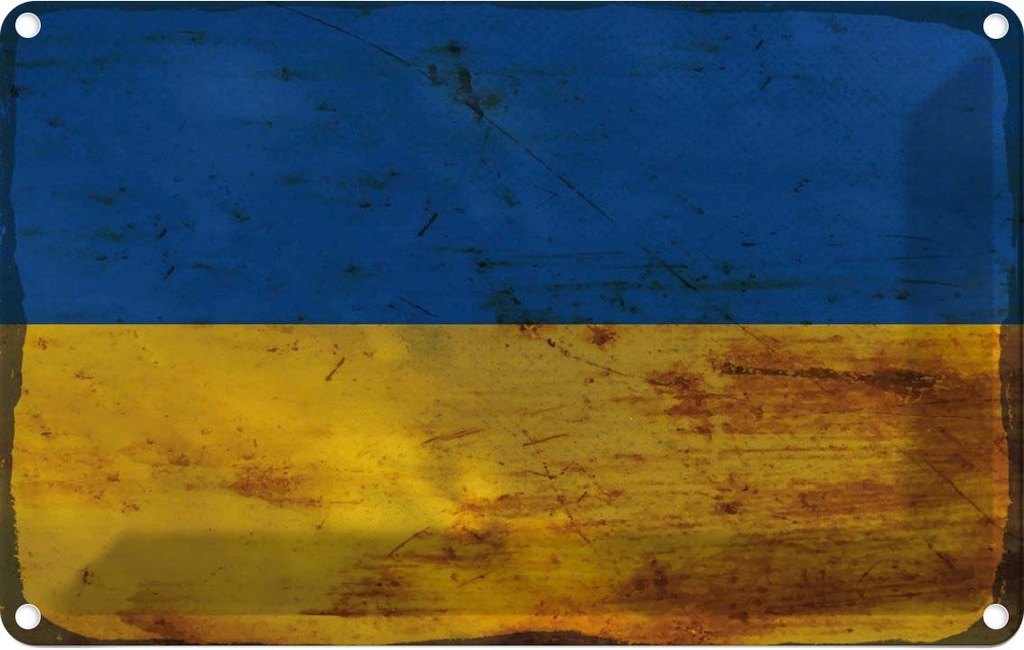 Blechschild 12x18 cm Ukraine Rost Flagge Fahne Wappen