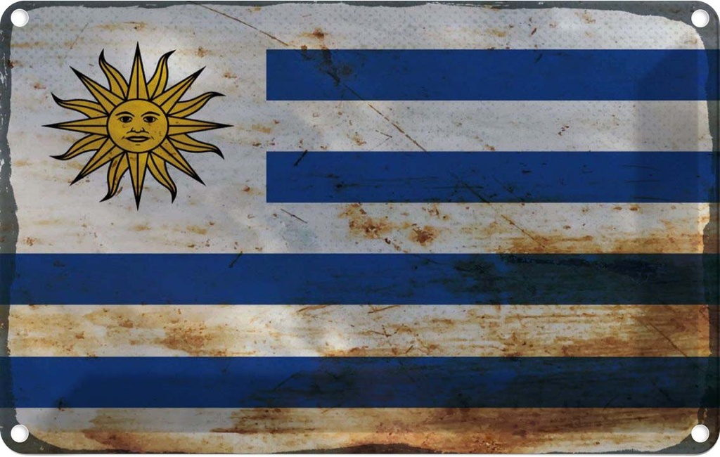 Blechschild 12x18 cm Uruguay Rost Flagge Fahne Wappen