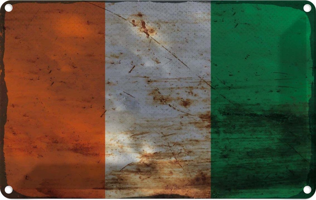 Blechschild 12x18 cm Elfenbeinküste Ivory Coast Rost Abenteuer Reisen Flagge Fahne Wappen