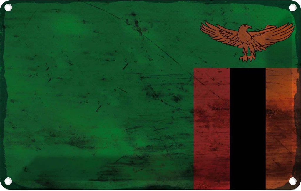 Blechschild 12x18 cm Sambia Zambia Rost Flagge Fahne Wappen