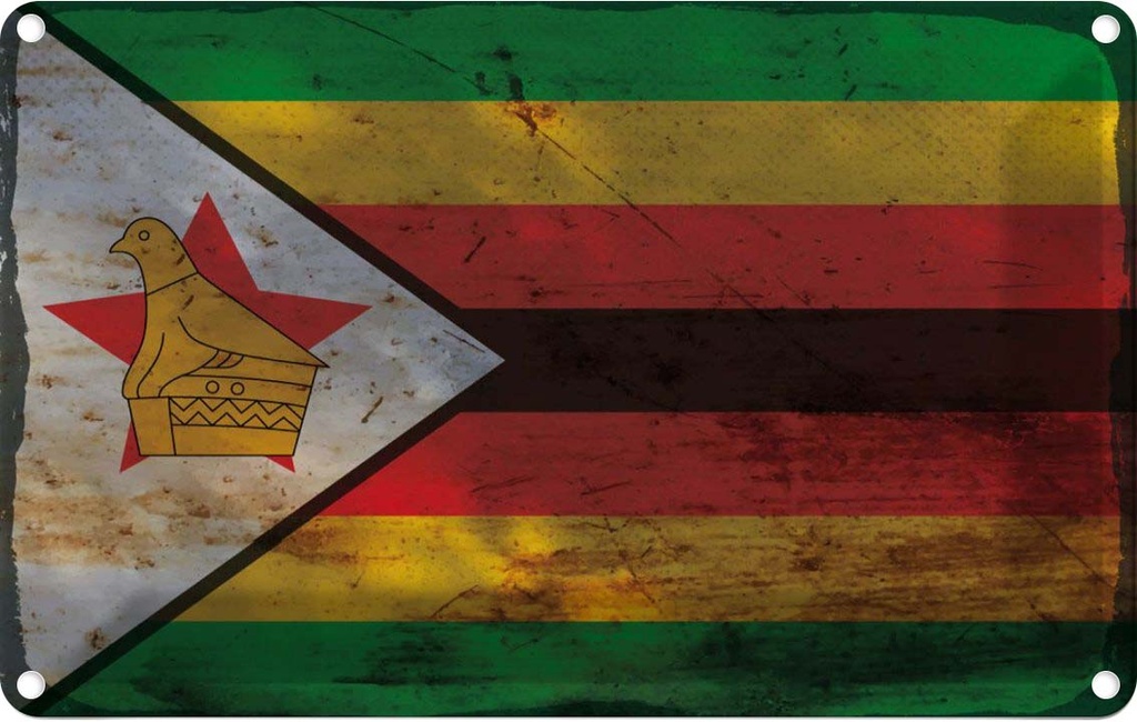Blechschild 12x18 cm Simbabwe Zimbabwe Rost Flagge Fahne Wappen