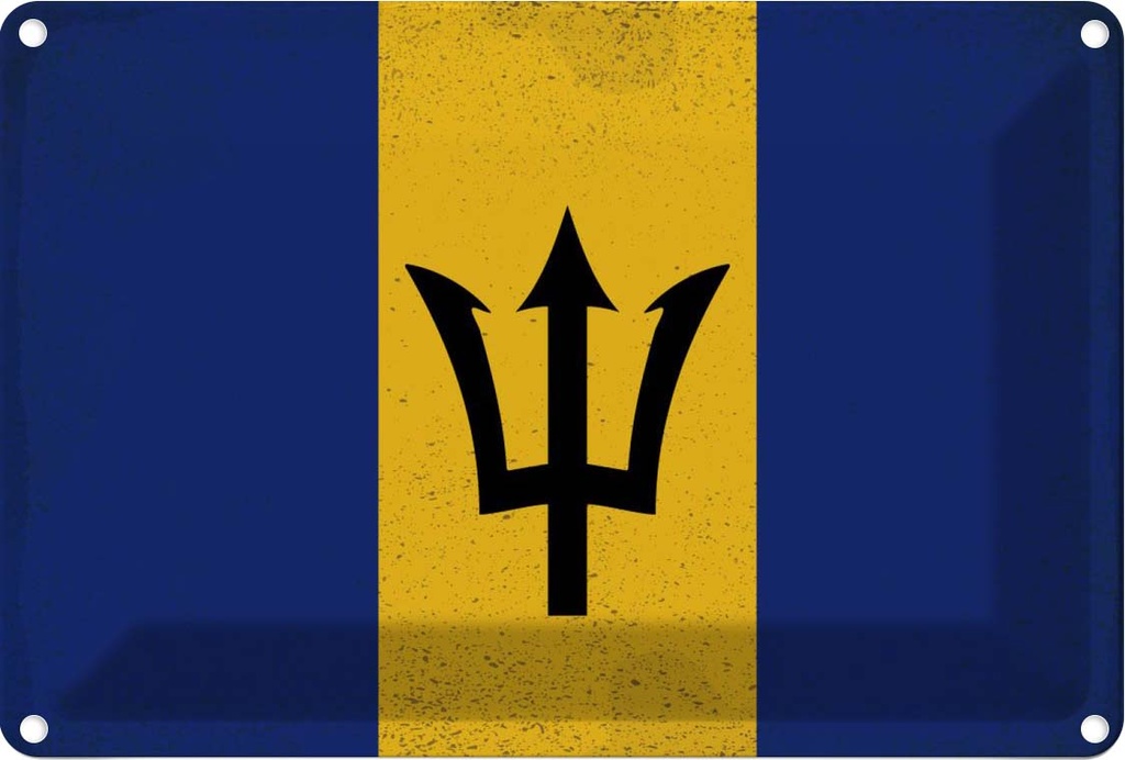 Blechschild 12x18 cm Barbados Vintage Flagge Fahne Wappen