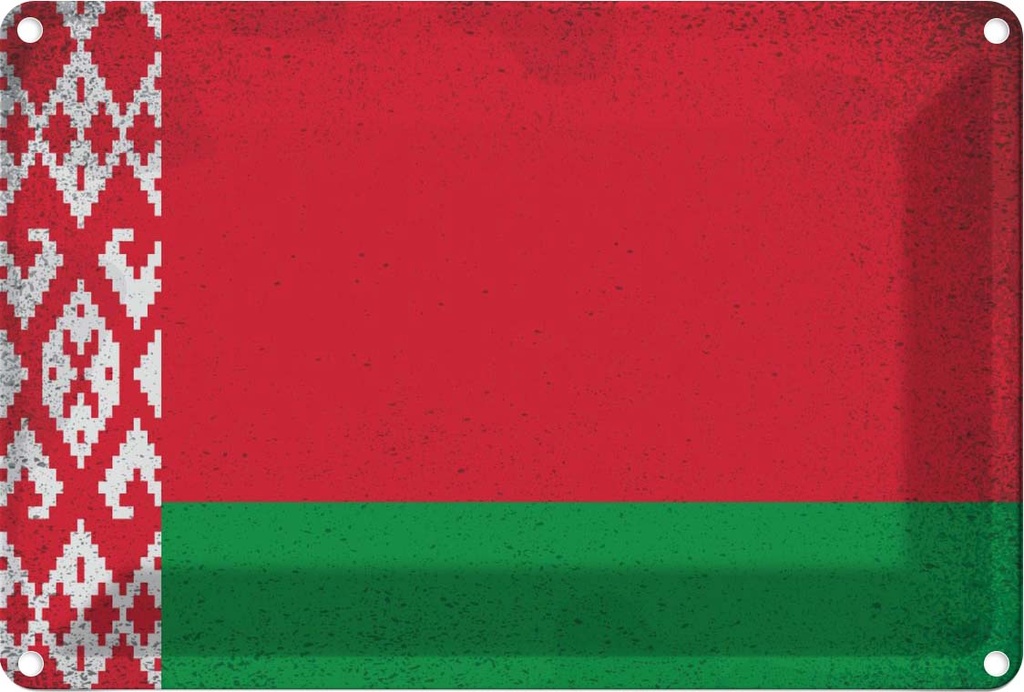 Blechschild 12x18 cm Weißrussland Belarus Vintage Flagge Fahne Wappen