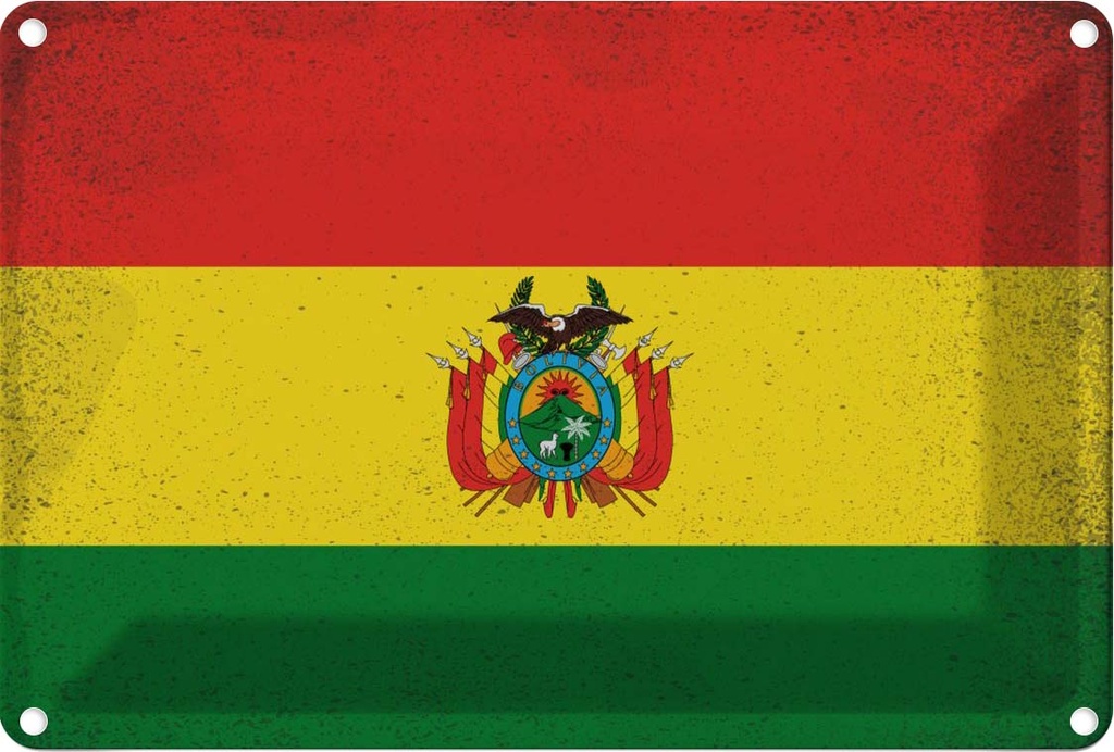 Blechschild 12x18 cm Bolivien Bolivia Vintage Flagge Fahne Wappen
