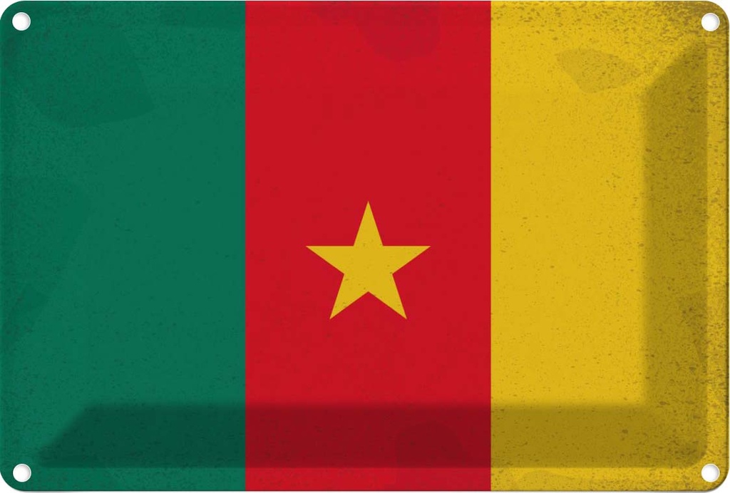 Blechschild 12x18 cm Kamerun Cameroon Vintage Flagge Fahne Wappen