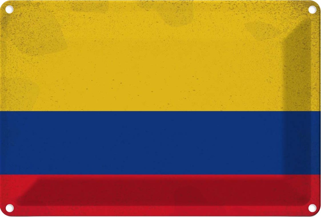 Blechschild 12x18 cm Kolumbien Colombia Vintage Flagge Fahne Wappen
