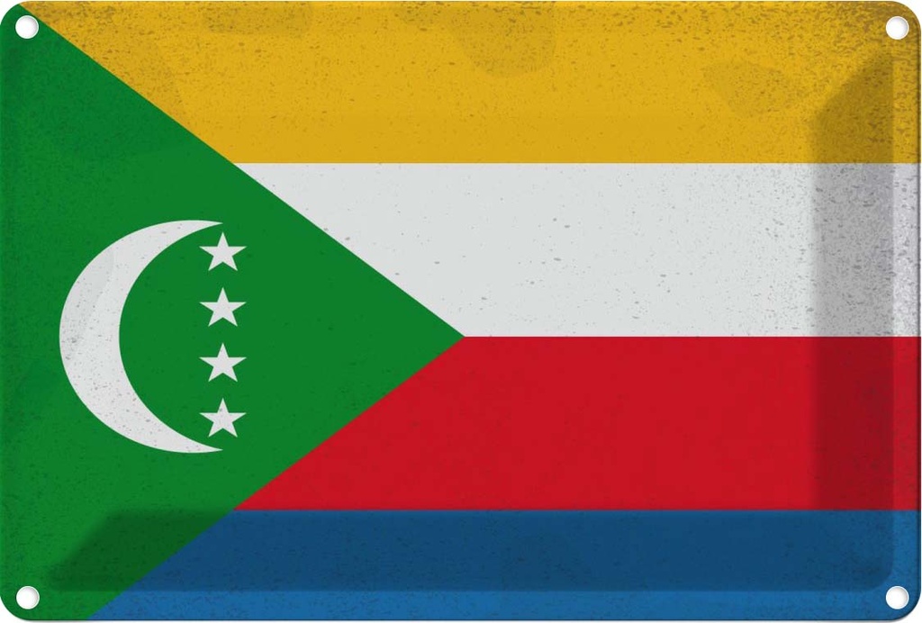 Blechschild 12x18 cm der Komoren Comoros Vintage Flagge Fahne Wappen