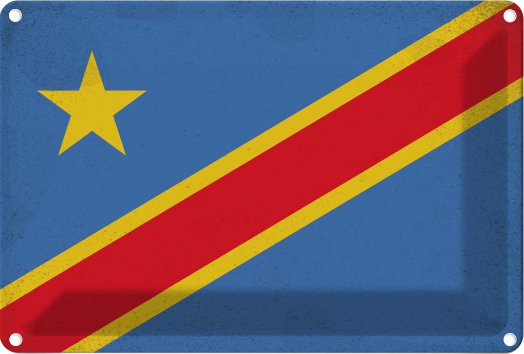 Blechschild 12x18 cm DR Kongo Congo Vintage Flagge Fahne Wappen