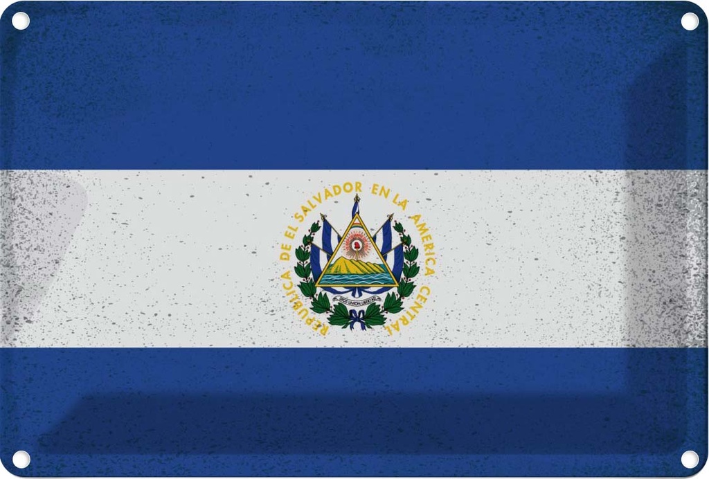 Blechschild 12x18 cm El Salvador Vintage Flagge Fahne Wappen