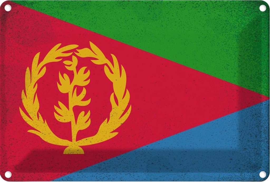 Blechschild 12x18 cm Eritrea Vintage Flagge Fahne Wappen