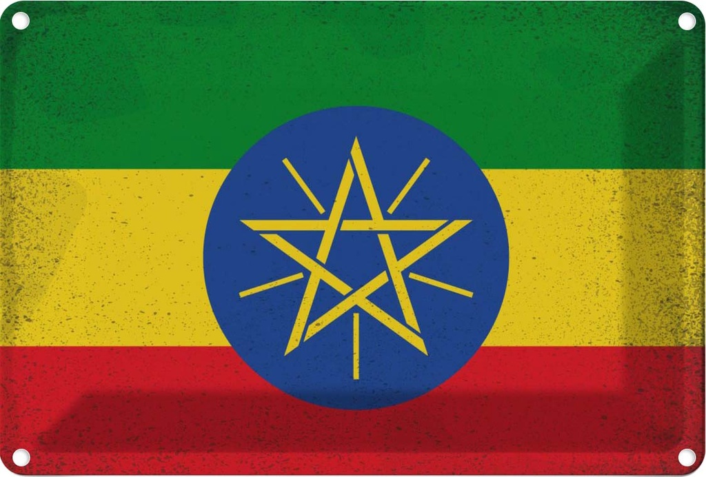 Blechschild 12x18 cm Äthiopien Ethiopia Vintage Flagge Fahne Wappen