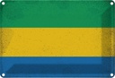 Blechschild 12x18 cm Gabun Gabon Vintage Flagge Fahne Wappen