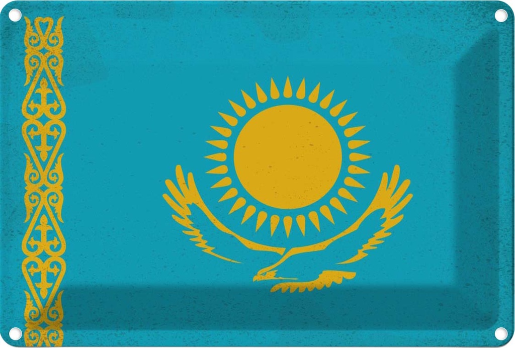 Blechschild 12x18 cm Kasachstan Kazakhstan Vintage Flagge Fahne Wappen
