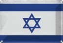 Blechschild 12x18 cm Israel Vintage Flagge Fahne Wappen