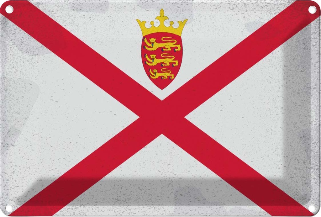 Blechschild 12x18 cm Jersey Vintage Flagge Fahne Wappen