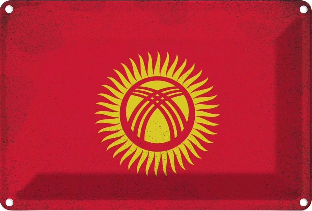 Blechschild 12x18 cm Kirgisistan Kyrgyzstan Vintage Flagge Fahne Wappen