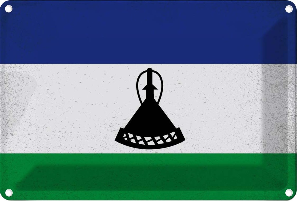Blechschild 12x18 cm Lesotho Vintage Flagge Fahne Wappen