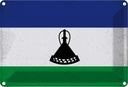 Blechschild 12x18 cm Lesotho Vintage Flagge Fahne Wappen
