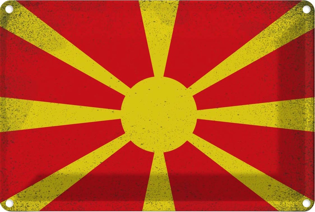 Blechschild 12x18 cm Mazedonien Macedonia Vintage Europa Flagge Fahne Wappen