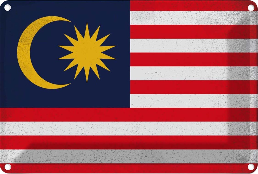 Blechschild 12x18 cm Malaysia Vintage Flagge Fahne Wappen