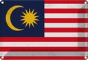 Blechschild 12x18 cm Malaysia Vintage Flagge Fahne Wappen