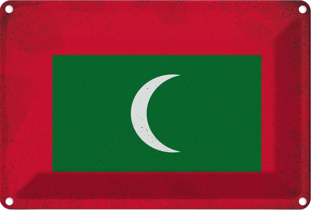 Blechschild 12x18 cm Malediven Maldives Vintage Flagge Abenteuer Reisen Fahne Wappen