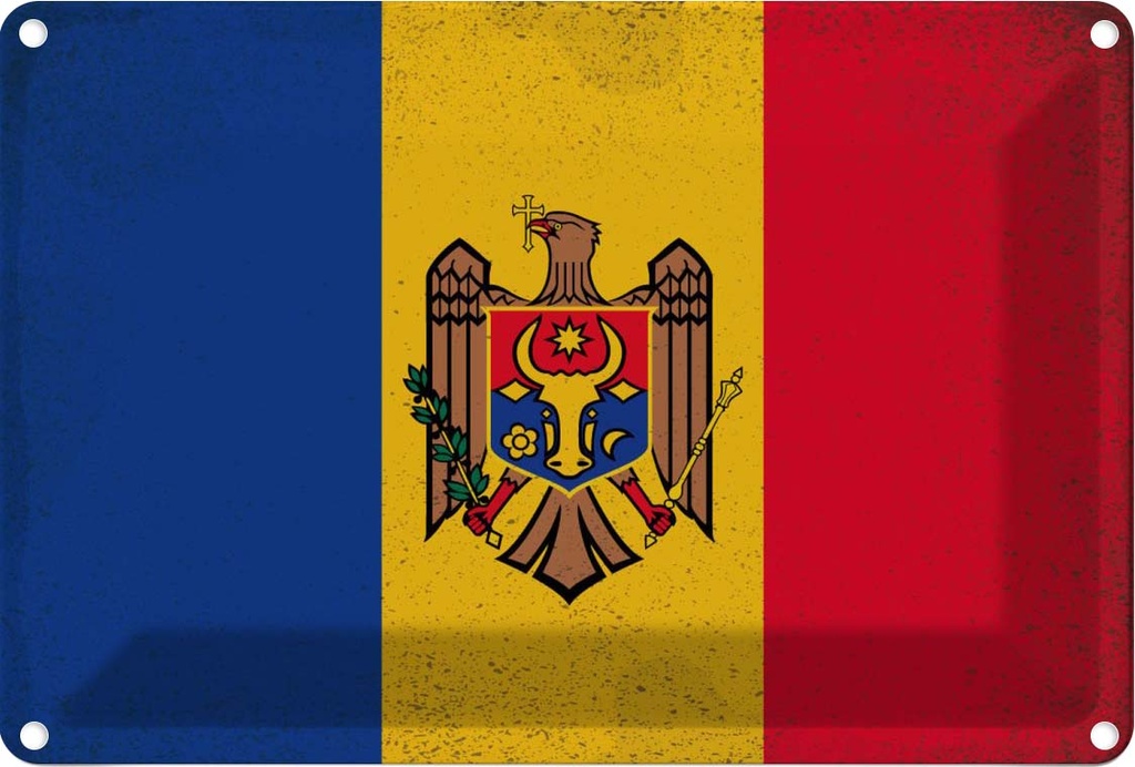 Blechschild 12x18 cm Moldau Moldova Vintage Flagge Fahne Wappen