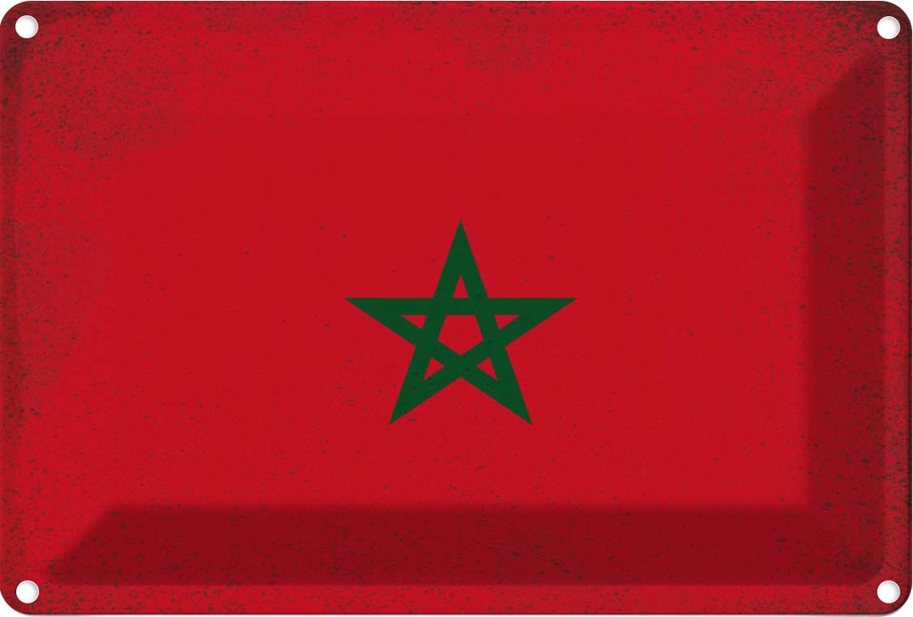 Blechschild 12x18 cm Marokko Morocco Vintage Flagge Fahne Wappen