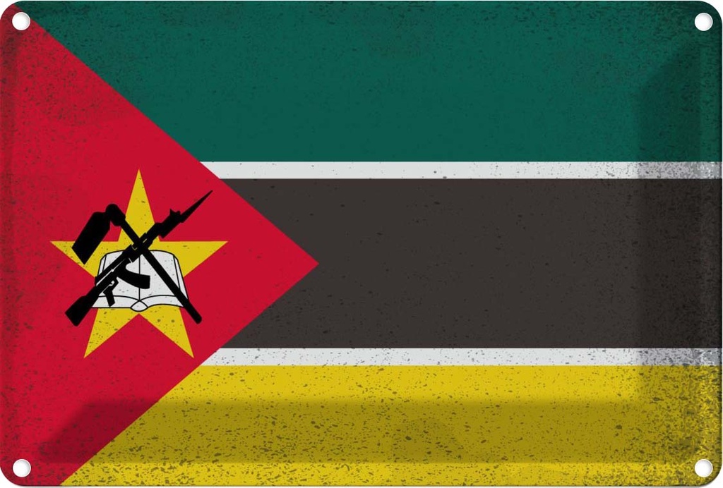 Blechschild 12x18 cm Mosambik Mozambique Vintage Flagge Fahne Wappen