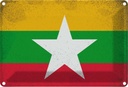 Blechschild 12x18 cm Myanmar Vintage Flagge Fahne Wappen