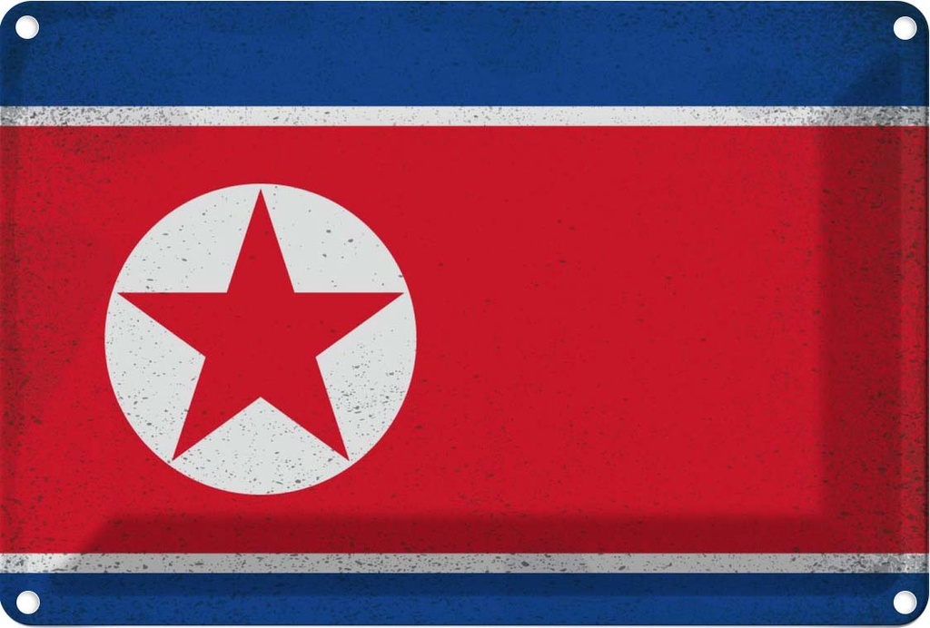 Blechschild 12x18 cm Nordkorea North Korea Vintage Flagge Fahne Wappen