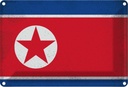 Blechschild 12x18 cm Nordkorea North Korea Vintage Flagge Fahne Wappen