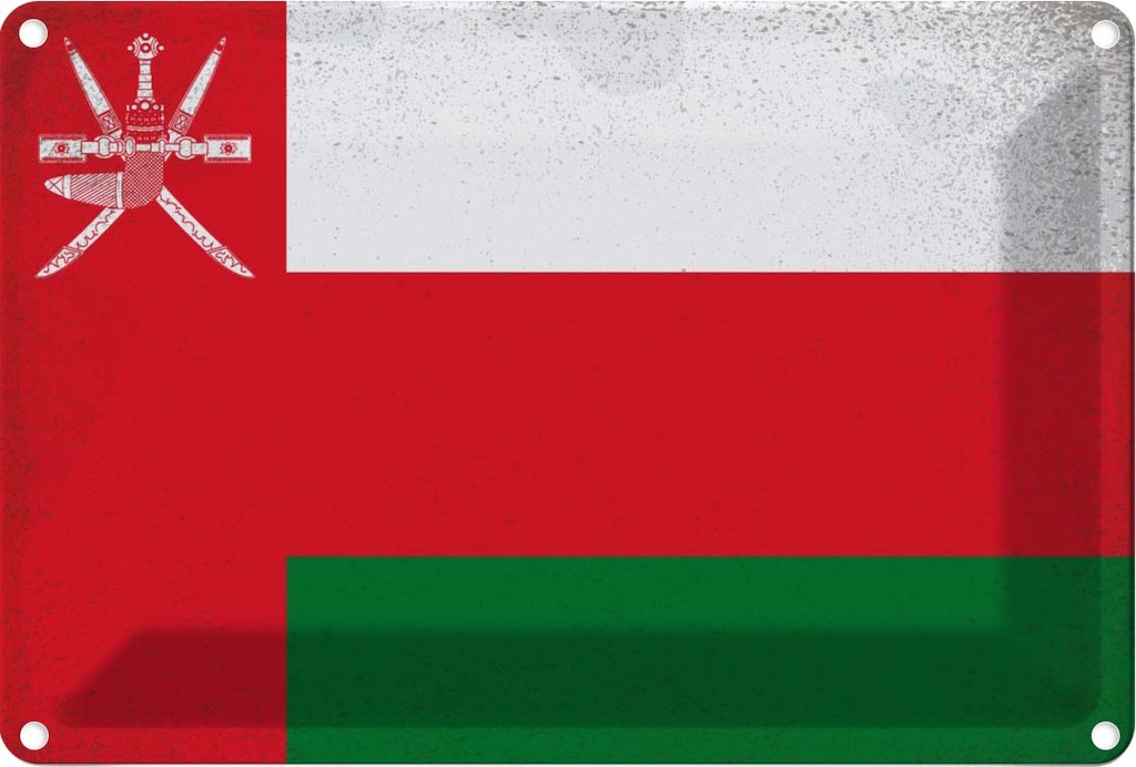 Blechschild 12x18 cm Oman Vintage Flagge Fahne Wappen