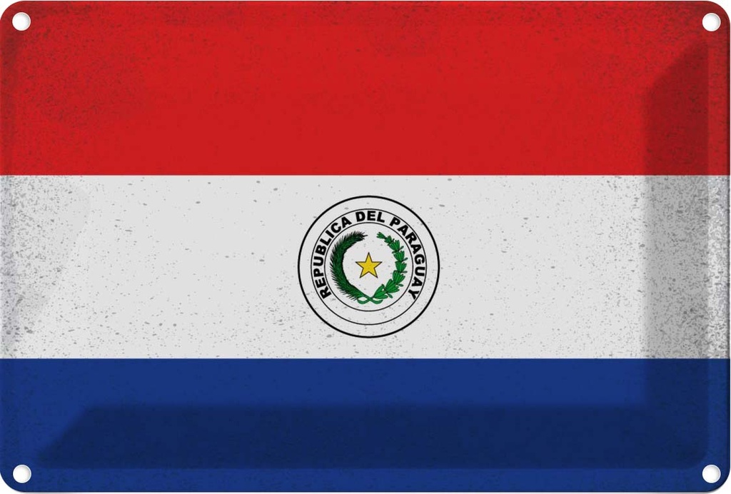 Blechschild 12x18 cm Paraguay Vintage Flagge Fahne Wappen