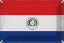Blechschild 12x18 cm Paraguay Vintage Flagge Fahne Wappen