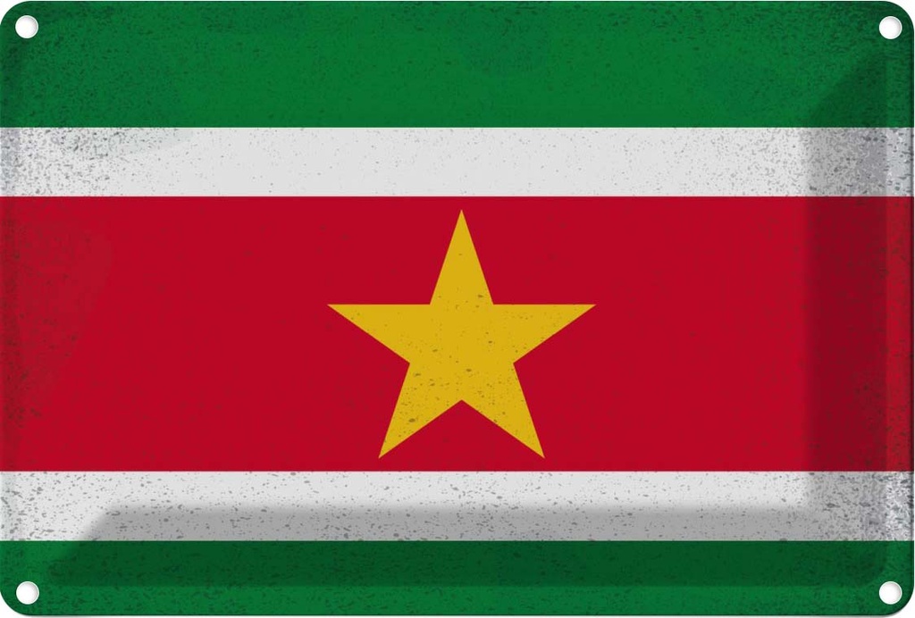 Blechschild 12x18 cm Suriname Vintage Flagge Fahne Wappen