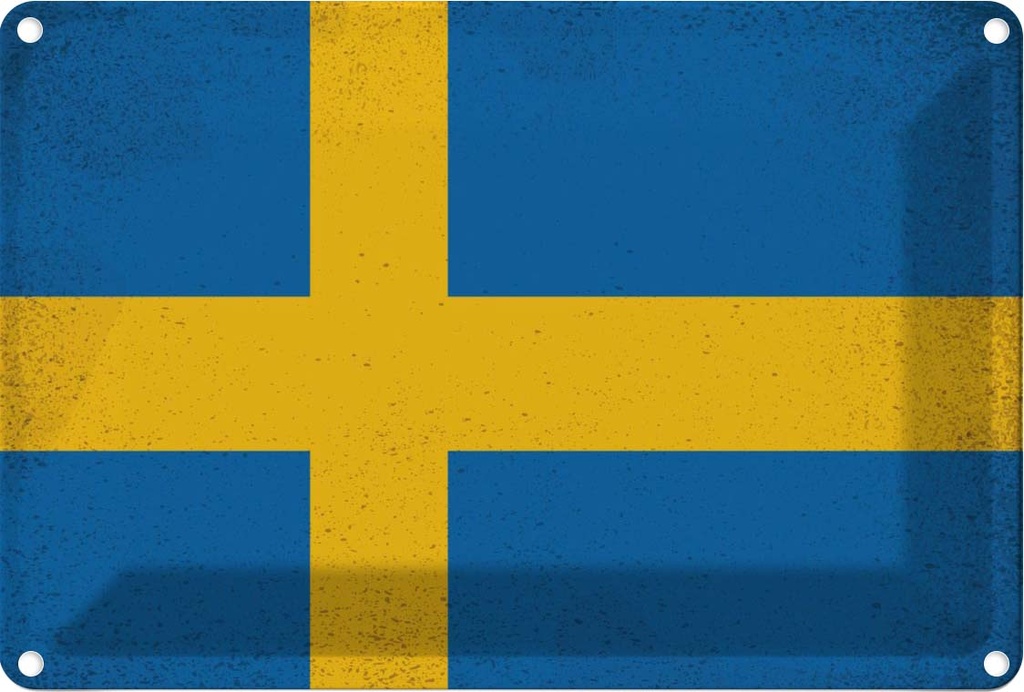 Blechschild 12x18 cm Schweden Sweden Vintage Flagge Fahne Wappen