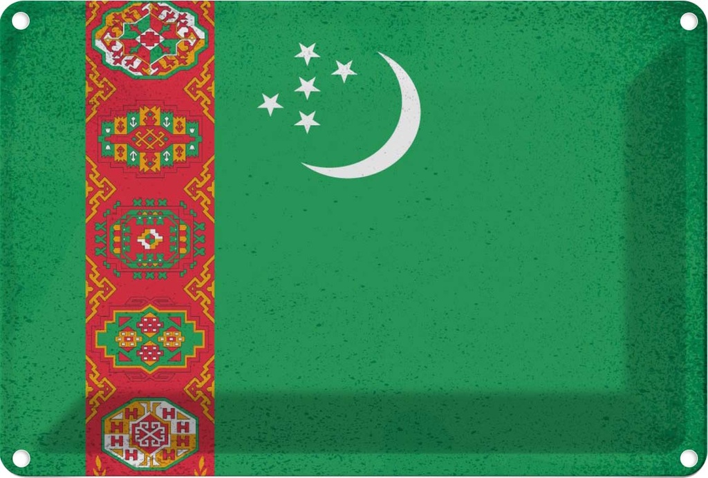 Blechschild 12x18 cm Turkmenistan Vintage Flagge Fahne Wappen