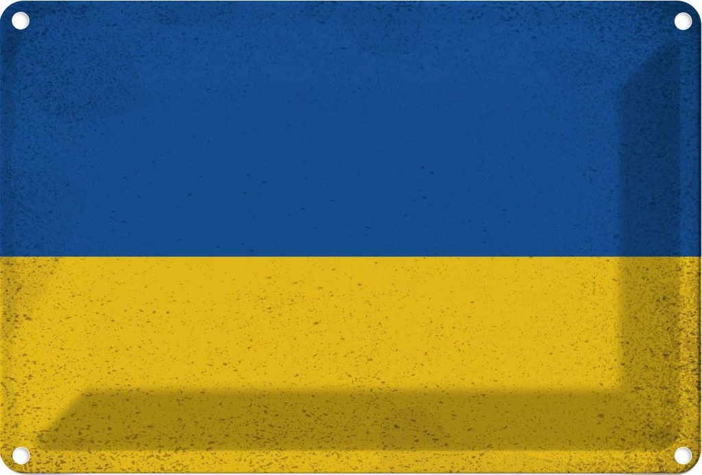 Blechschild 12x18 cm Ukraine Vintage Flagge Fahne Wappen
