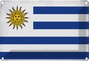 Blechschild 12x18 cm Uruguay Vintage Flagge Fahne Wappen