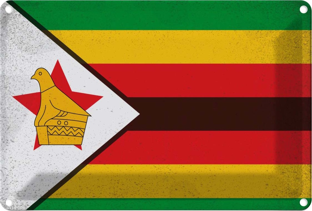 Blechschild 12x18 cm Simbabwe Zimbabwe Vintage Flagge Fahne Wappen